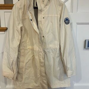LANDS END WOMENS IVORY/CREAM HOODED WATERPROOF RAINCOAT SIZE L